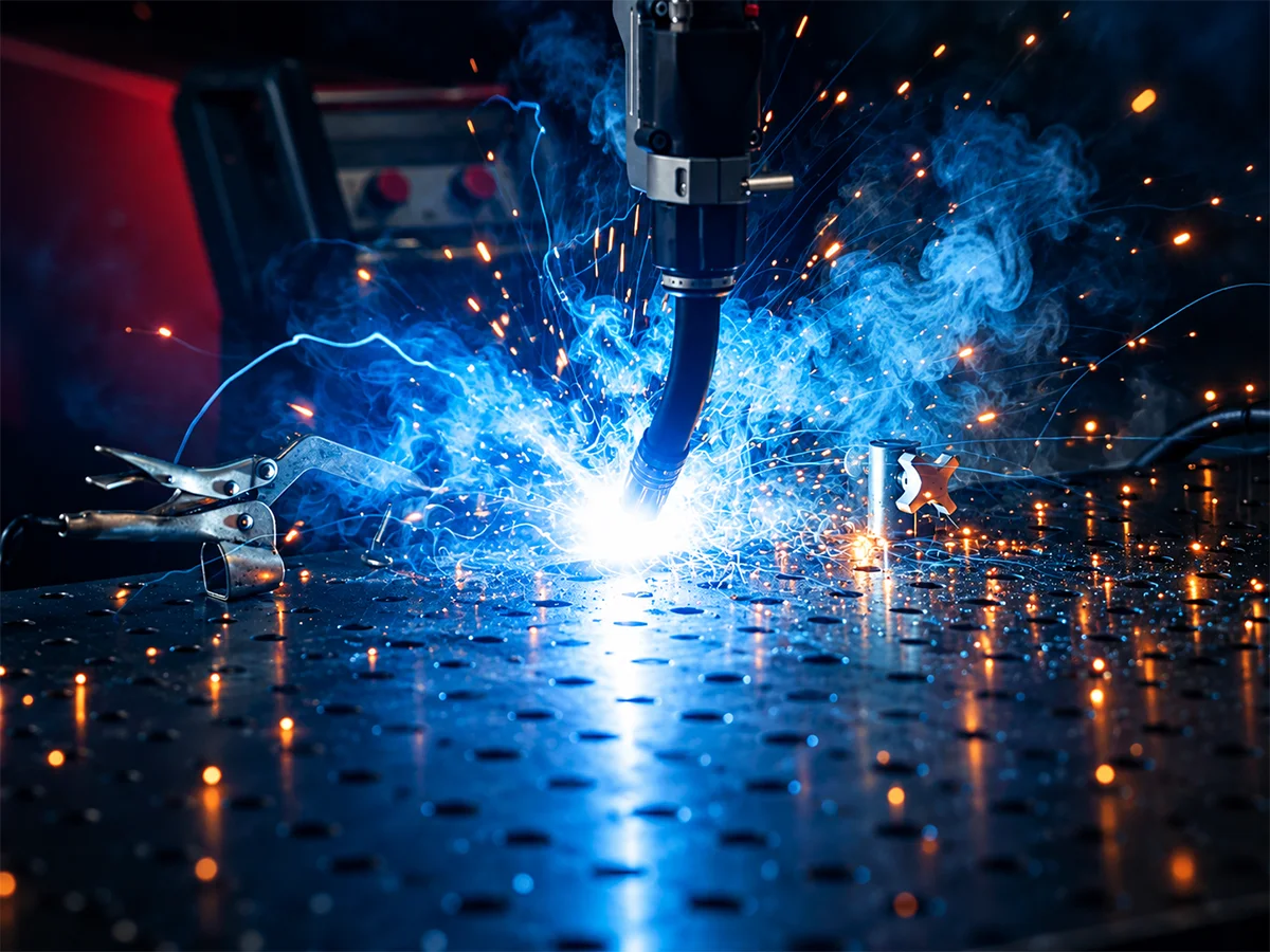 Robotic welding equipment operating on a workpiece